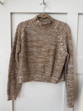 Fin & Vince Knit High-Neck cropped Sweater in Brown and Cream